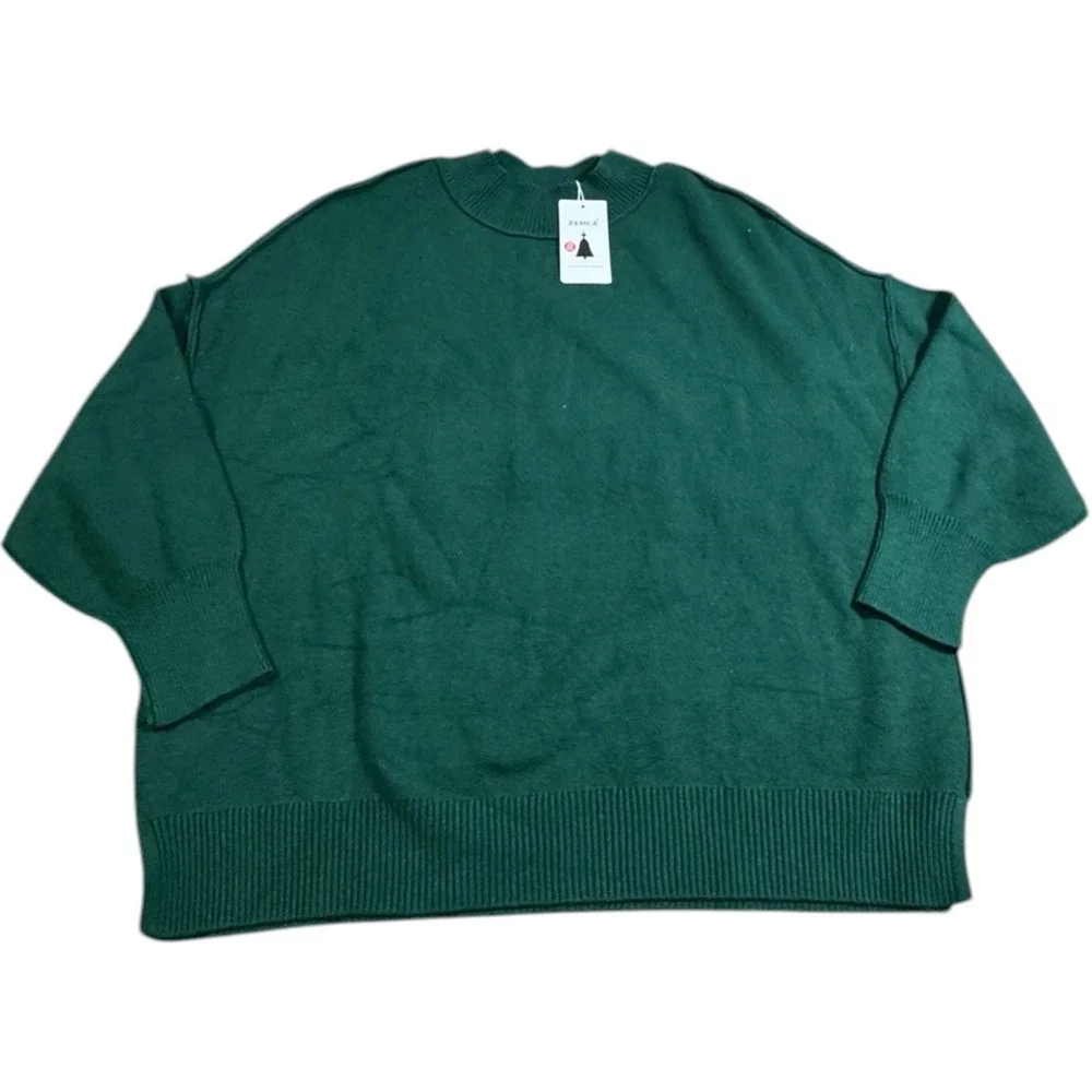 ZESICA Womens Plus Size Oversized Knit Sweater Long Sleeve Green XXL